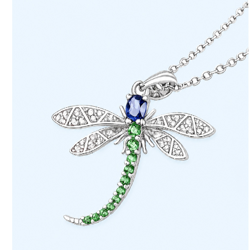 Dragonfly Rhinestone Pendant Necklace Stainless Steel Delicate Smaller Size